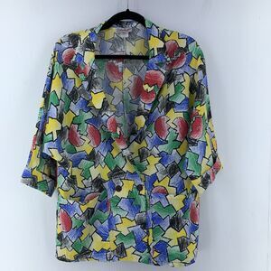 Vtg Live It Up Women S Jacket Artsy Funky USA Overaized Lightweight Multicolor